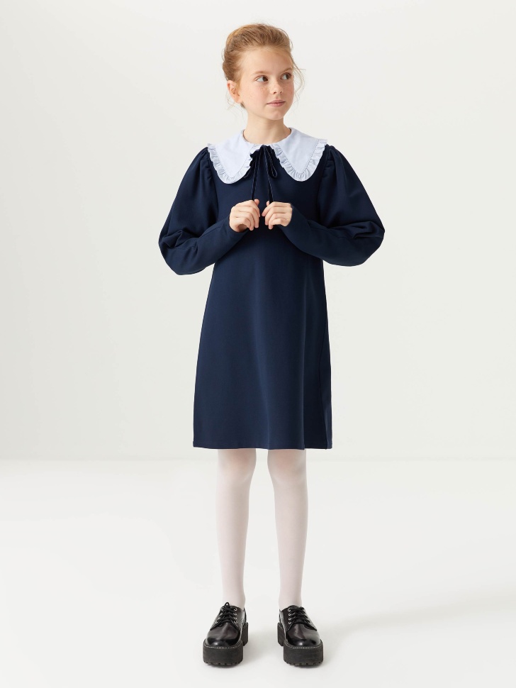 Платье с пышными рукавами-буфами для девочек (синий, 158/ 13-14 YEARS) от Sela