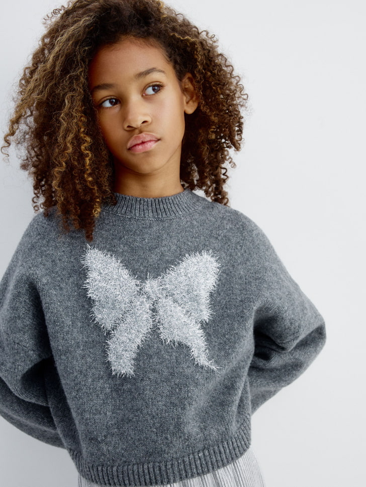 

Укороченный вязаный джемпер с люрексом для девочек, SL5811050603