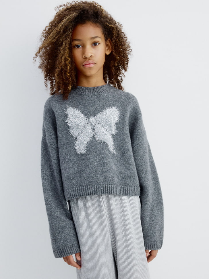 укороченный вязаный джемпер с люрексом для девочек 4610517134585 в интернет магазине