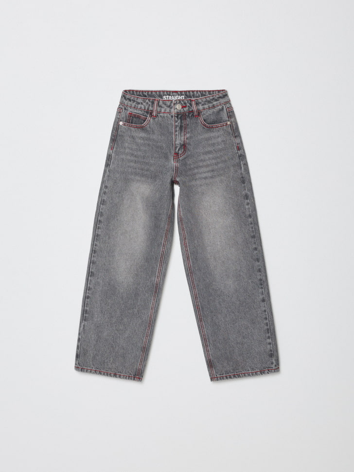 джинсы straight fit с красной строчкой для мальчиков 4680798580968 в интернет магазине