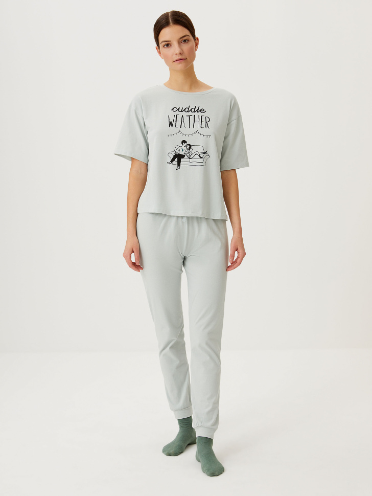 

Трикотажная пижама с принтом, Зеленый