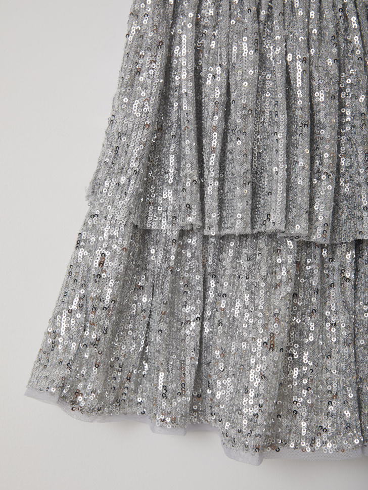Ярусная юбка с пайетками для девочек (серебро, 146/ 11-12 YEARS) от Sela