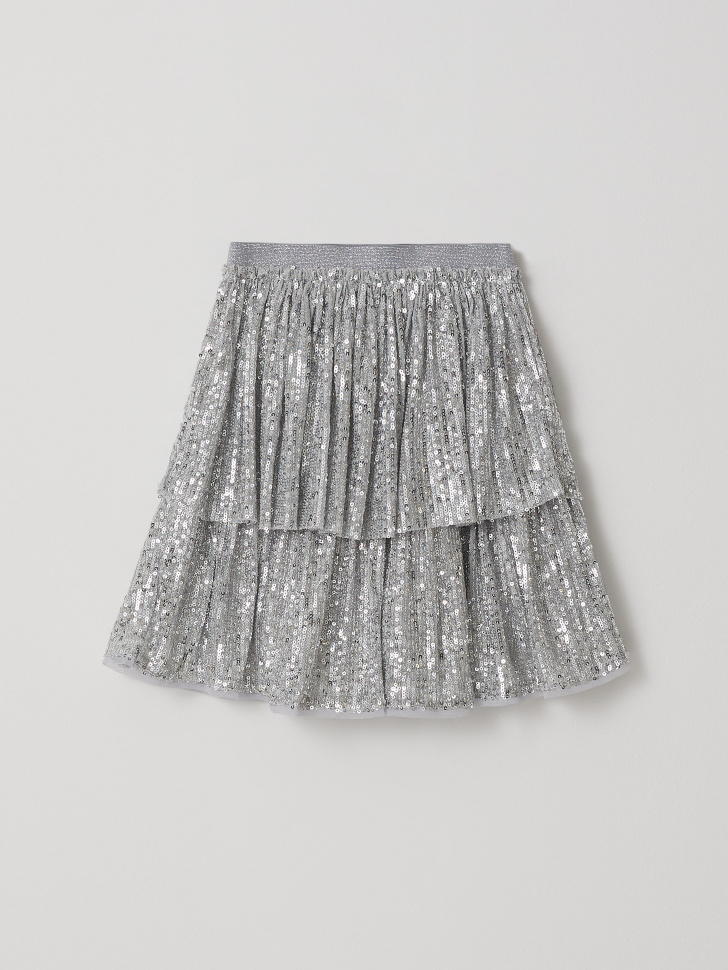 Ярусная юбка с пайетками для девочек (серебро, 134/ 9-10 YEARS) от Sela