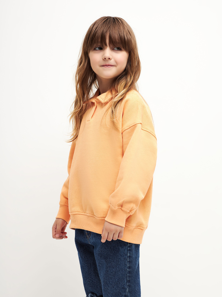 Трикотажное поло с длинным рукавом для девочек (оранжевый, 92) sela 4680129463182 - фото 1