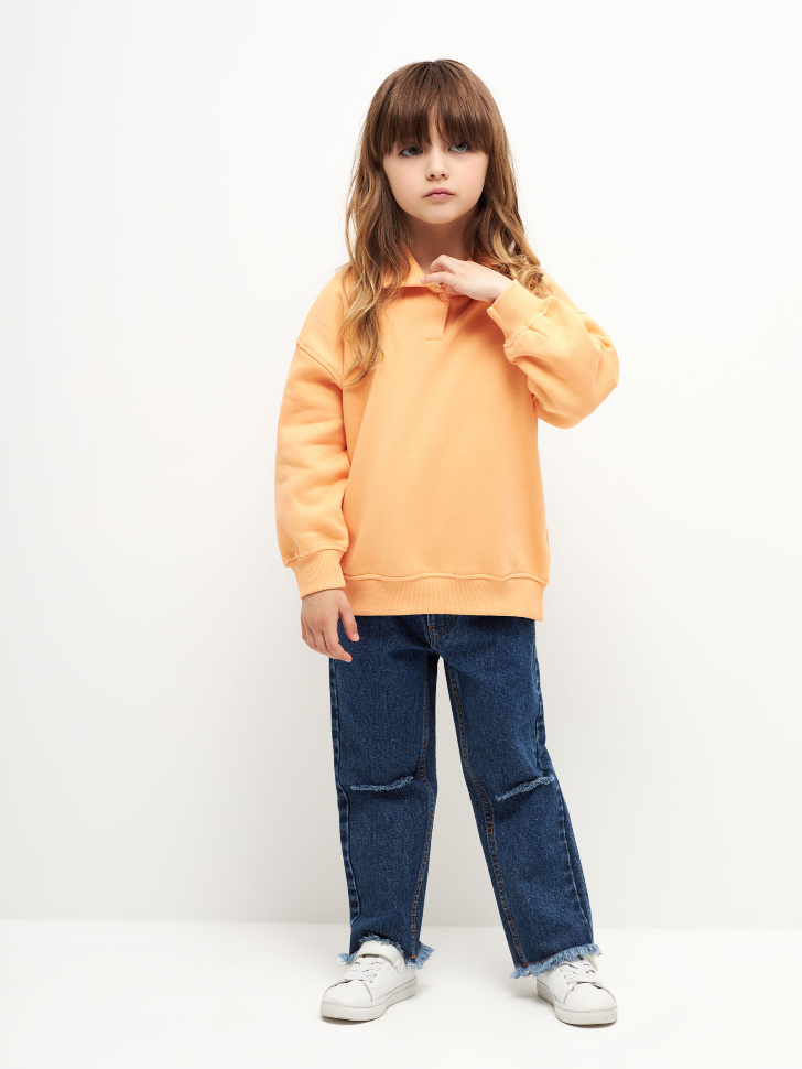 Трикотажное поло с длинным рукавом для девочек (оранжевый, 92) sela 4680129463182 - фото 6