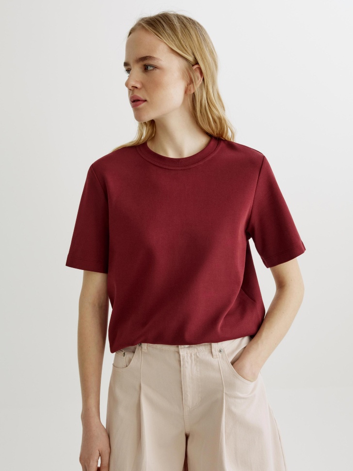 Базовая футболка Sela из интерлока, бордовый, арт. 42945