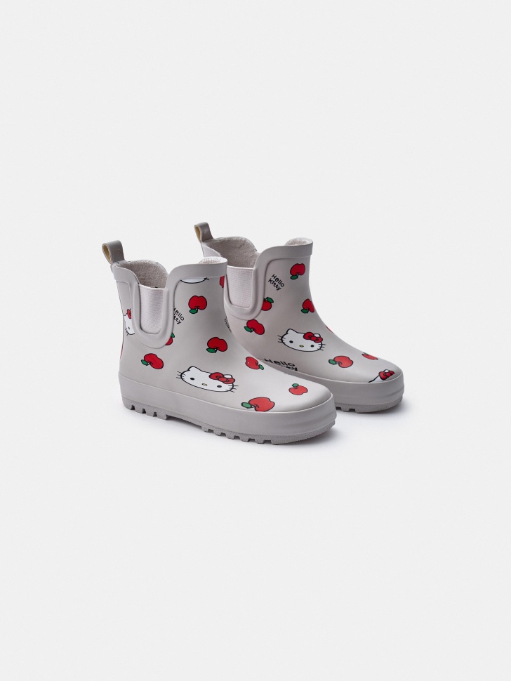 резиновые ботинки c принтом hello kitty для девочек из текстиля спереди