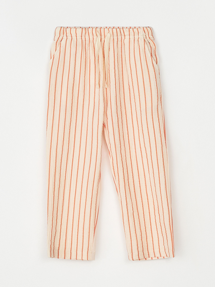 Комбинированные брюки из муслина для девочек (розовый, 104)