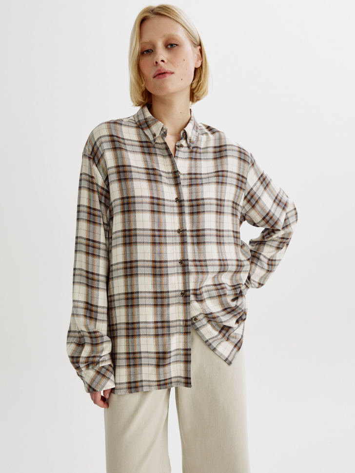 Рубашка фланелевая SELA в клетку оверсайз, разноцветный, арт. 43957