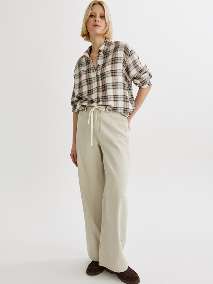 фланелевая рубашка оверсайз в клетку от бренда sela вид слева