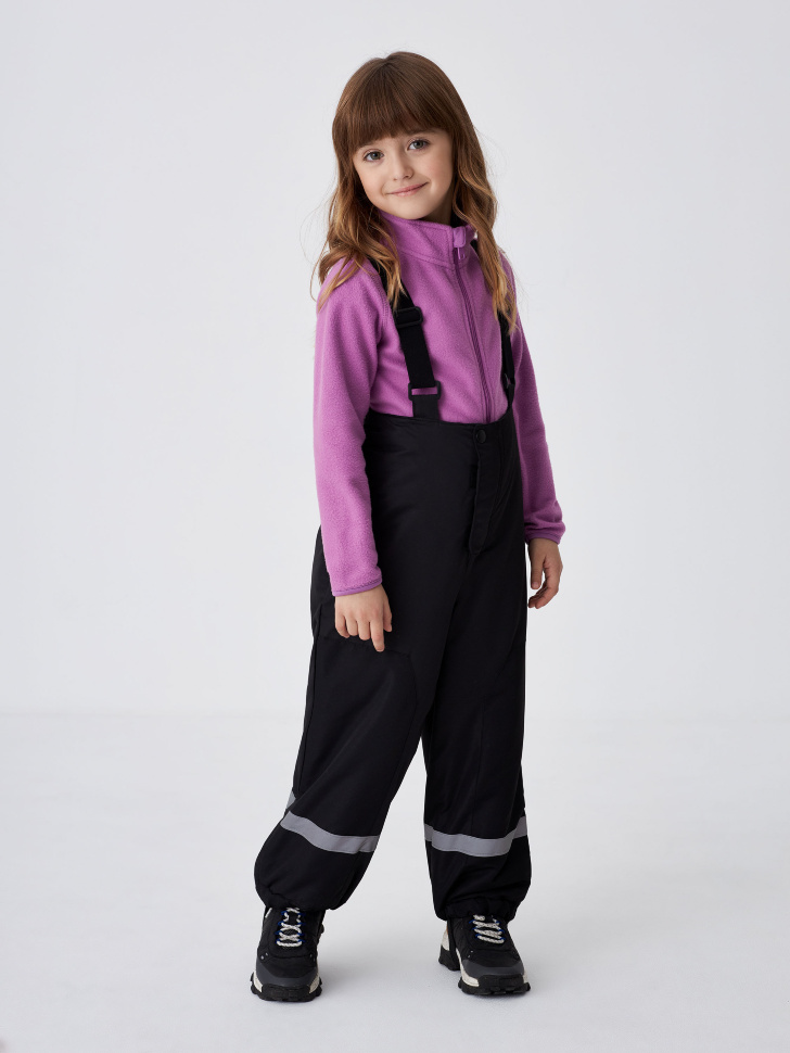 Утепленные зимние брюки на лямках для девочек (черный, 110)
