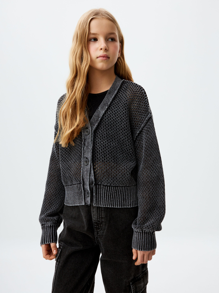 

Вязаный кардиган в стиле гранж для девочек, 4801050630