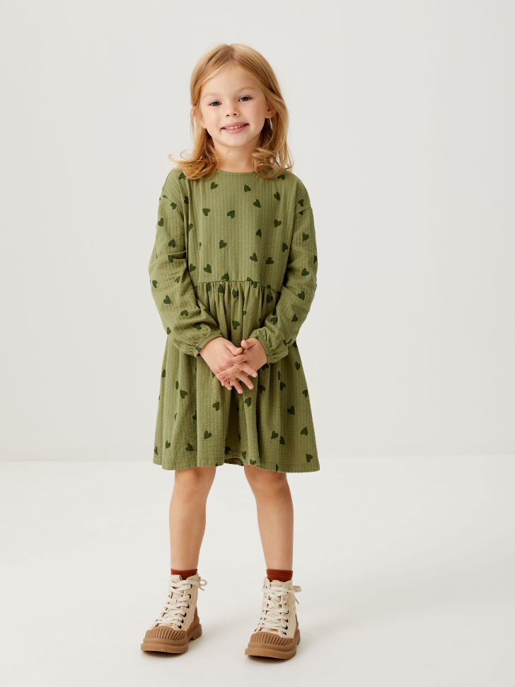 Трикотажное платье с принтом для девочек (зеленый, 104/ 4-5 YEARS) от Sela