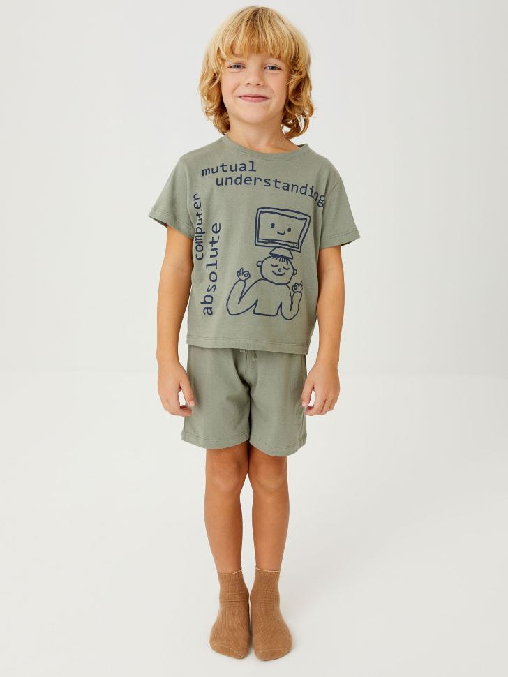 Трикотажная пижама с принтом для мальчиков (зеленый, 104-110)