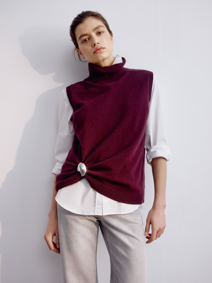 Жилет Sela с воротником из шерсти, бордовый, арт. 33708