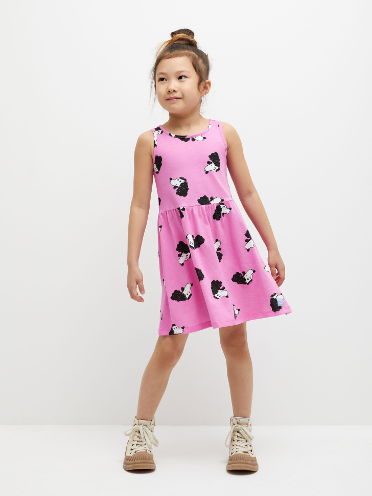 Трикотажное платье с принтом для девочек (розовый, 110) от Sela