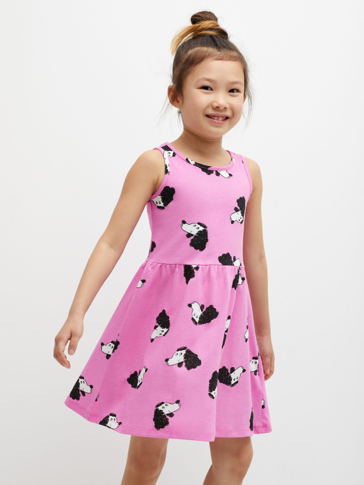 Трикотажное платье с принтом для девочек (розовый, 110) от Sela