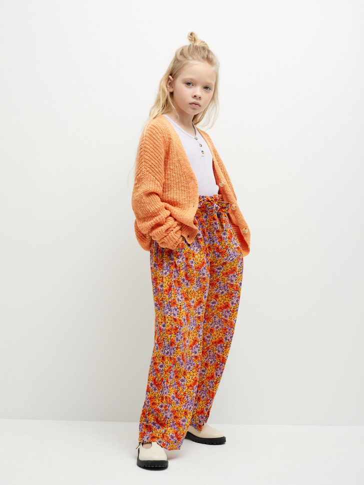 Вискозные широкие брюки для девочек (оранжевый, 134) sela 4680129611651 - фото 1