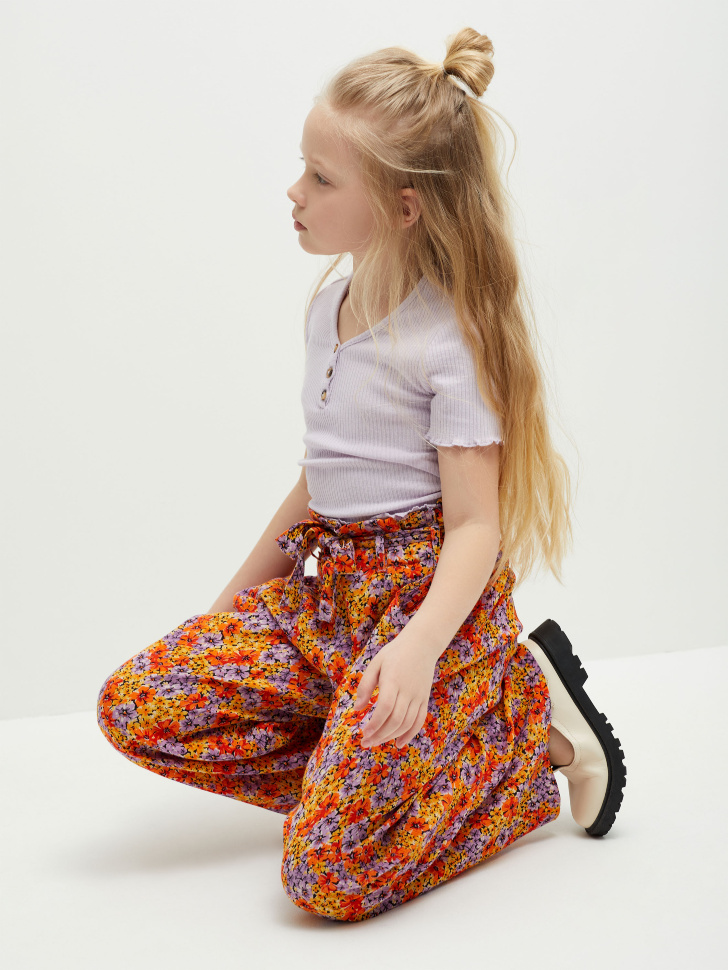 Вискозные широкие брюки для девочек (оранжевый, 134) sela 4680129611651 - фото 5