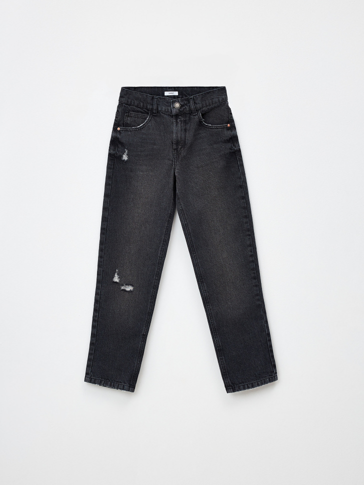 Прямые рваные джинсы для мальчиков (серый, 146)
