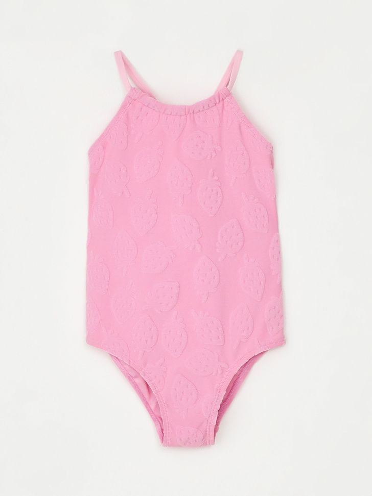 Слитный купальник с объемным принтом для девочек (розовый, 104-110)