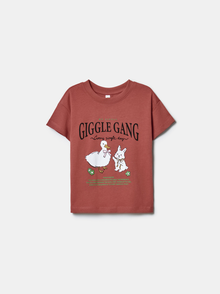 Футболка оверсайз с принтом для девочек SELA, коричневый, арт. 43346