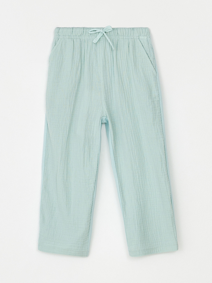 Комбинированные брюки из муслина для девочек (зеленый, 116)