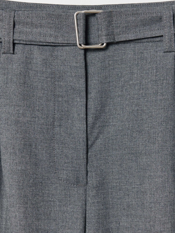 брюки с поясом и подворотом с содержанием шерсти универсального стиля с лицевой стороны