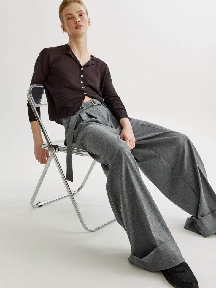 брюки с поясом и подворотом с содержанием шерсти 4640611162306 фотография