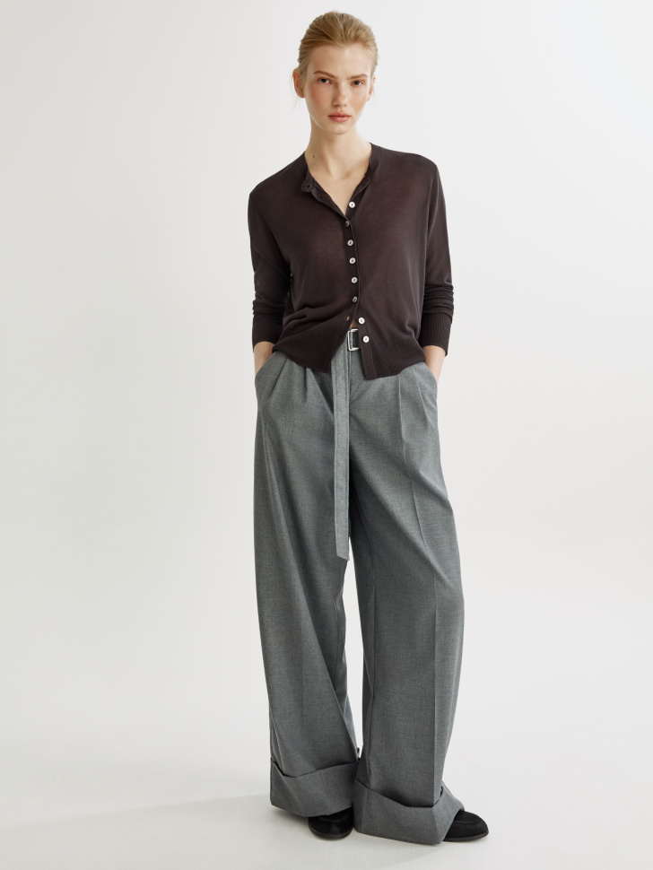 брюки с поясом и подворотом с содержанием шерсти из проверенных материалов спереди