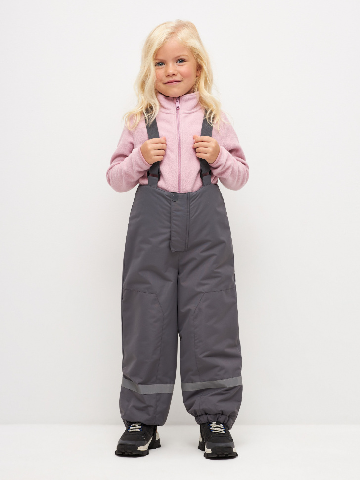 Утепленные зимние брюки на лямках для девочек (серый, 116)