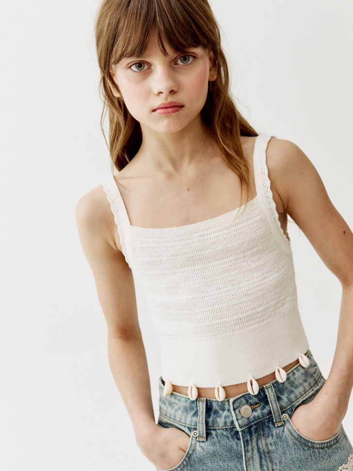 вязаный укороченный топ с декором для девочек 4610517912893 фотография