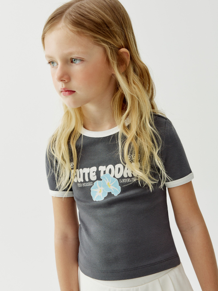 Укороченная футболка Sela с принтом, серый, арт. 54339