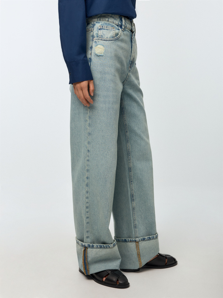 Винтажные джинсы Wide Leg с отворотами - фото 4