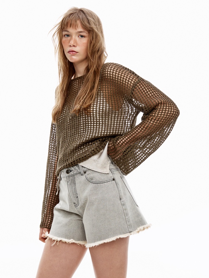 Джемпер оверсайз Sela крупной вязки, хаки, арт. 52253