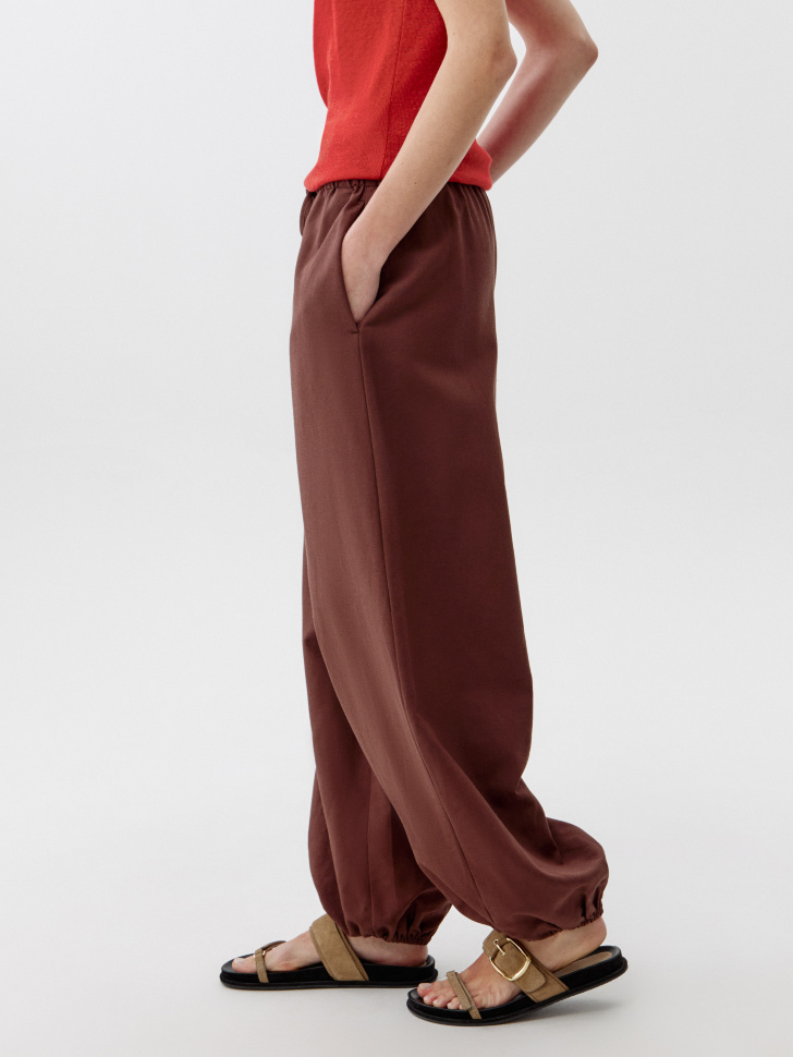 брюки-шаровары с содержанием льна из россии вид сбоку