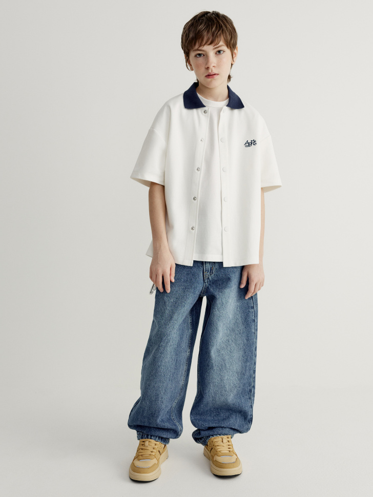 трикотажная рубашка с коротким рукавом для мальчиков из россии вид сбоку