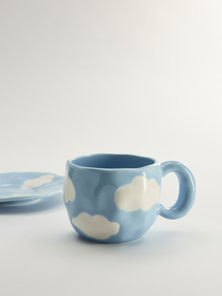 Чайная пара из фарфора, голубой, белый, арт. 001