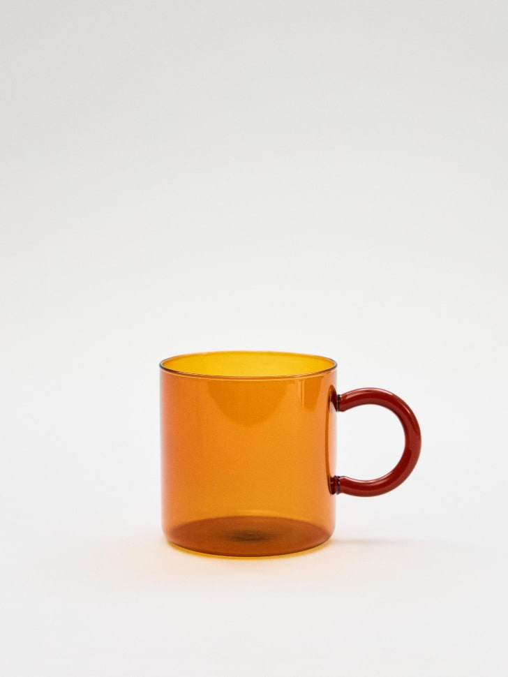 Кружка из яркого стекла, янтарный, красный, арт. krj-001