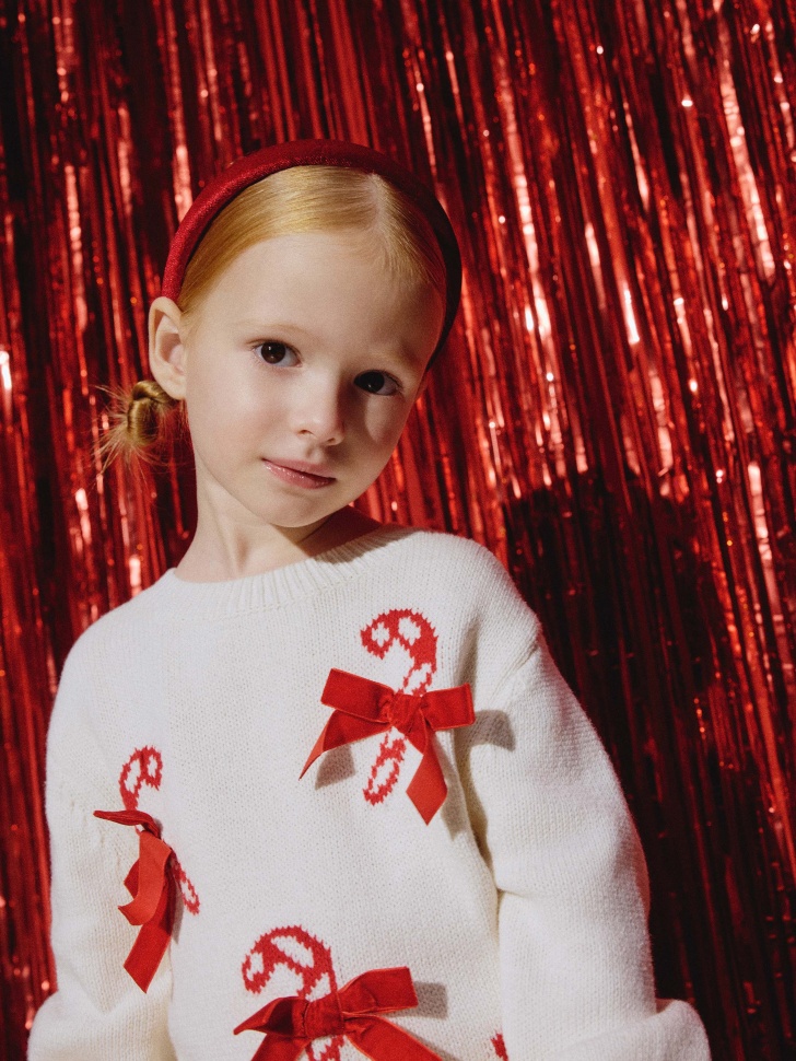 вязаный джемпер с бантиками для девочек 4610517097996 фотография