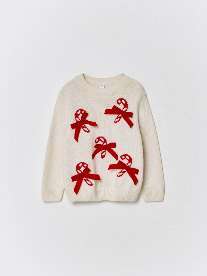 вязаный джемпер с бантиками для девочек по цене 799 руб вид справа