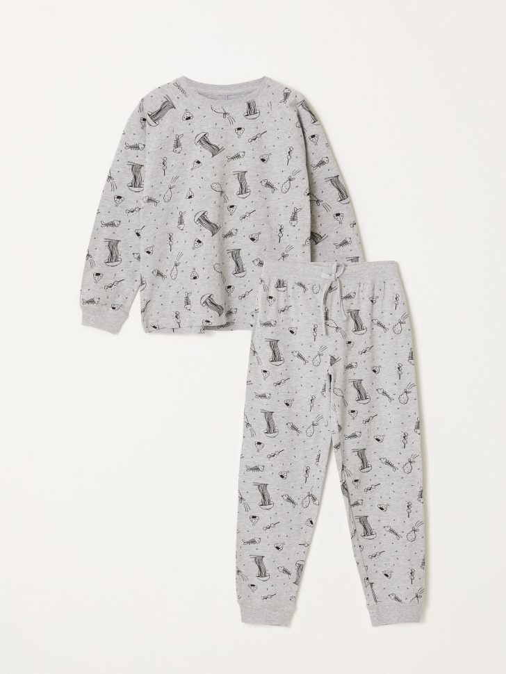 Трикотажная пижама с принтом для мальчиков (серый, 134-140 (9-10 YEARS))