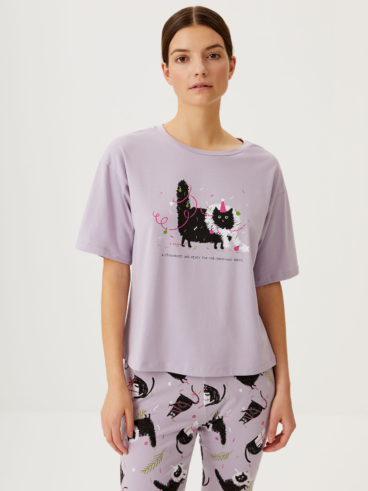 Трикотажная пижама с принтом (фиолетовый, XS) sela 4680129128128 - фото 2