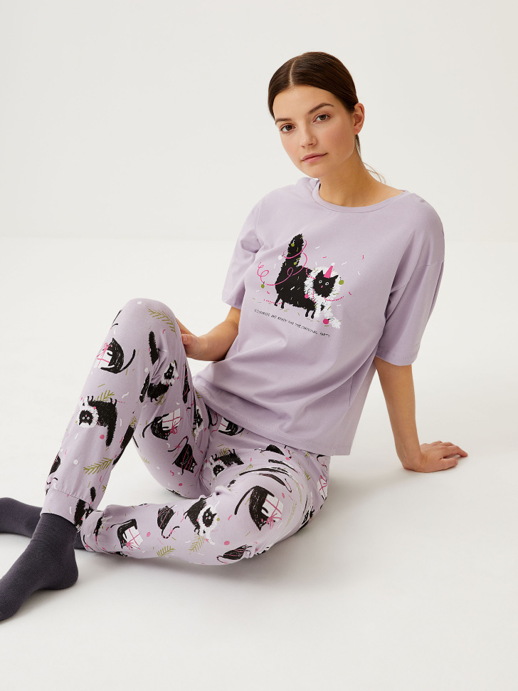 Трикотажная пижама с принтом (фиолетовый, XS) sela 4680129128128 - фото 7