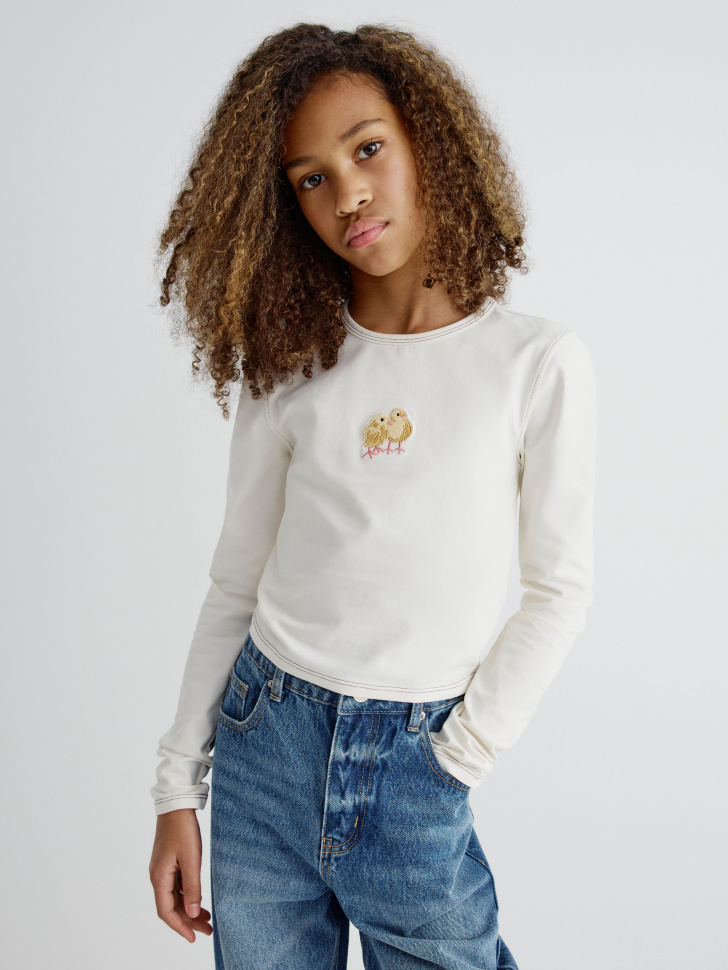 укороченный лонгслив с вышивкой для девочек 4680798119281 фотография