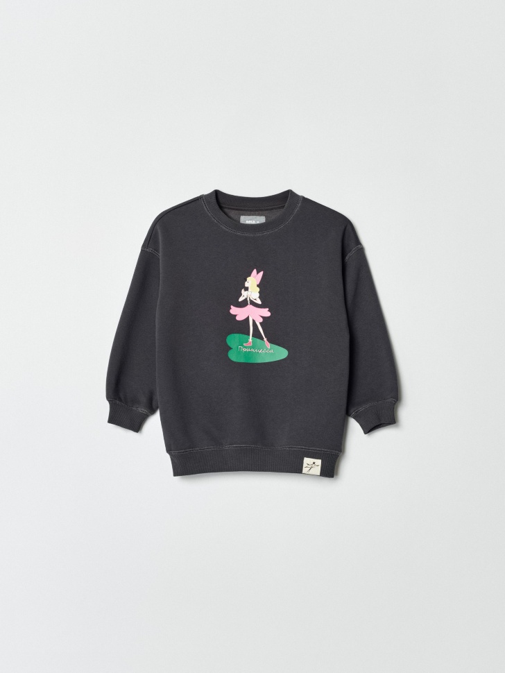 Свитшот SELA x Союзмультфильм для девочек, серый, арт. 35138