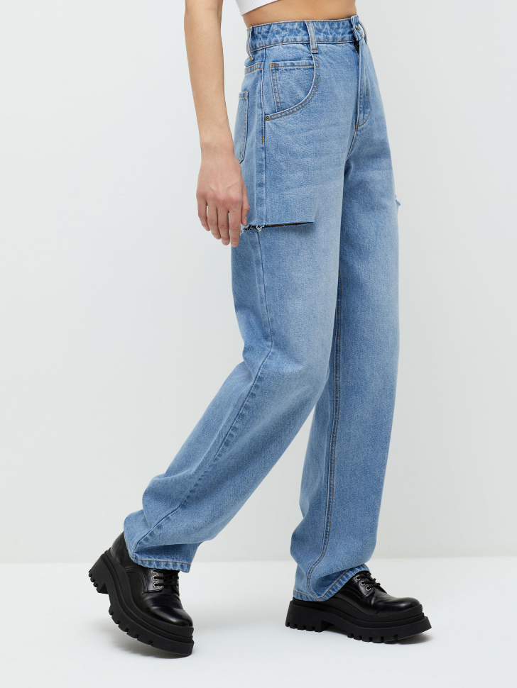 Свободные джинсы с разрезами (синий, S) от Sela