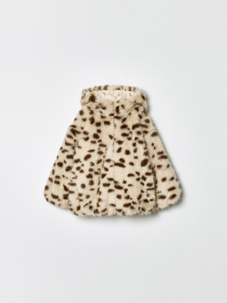 Утепленная шуба с капюшоном, разноцветный, арт. 35786