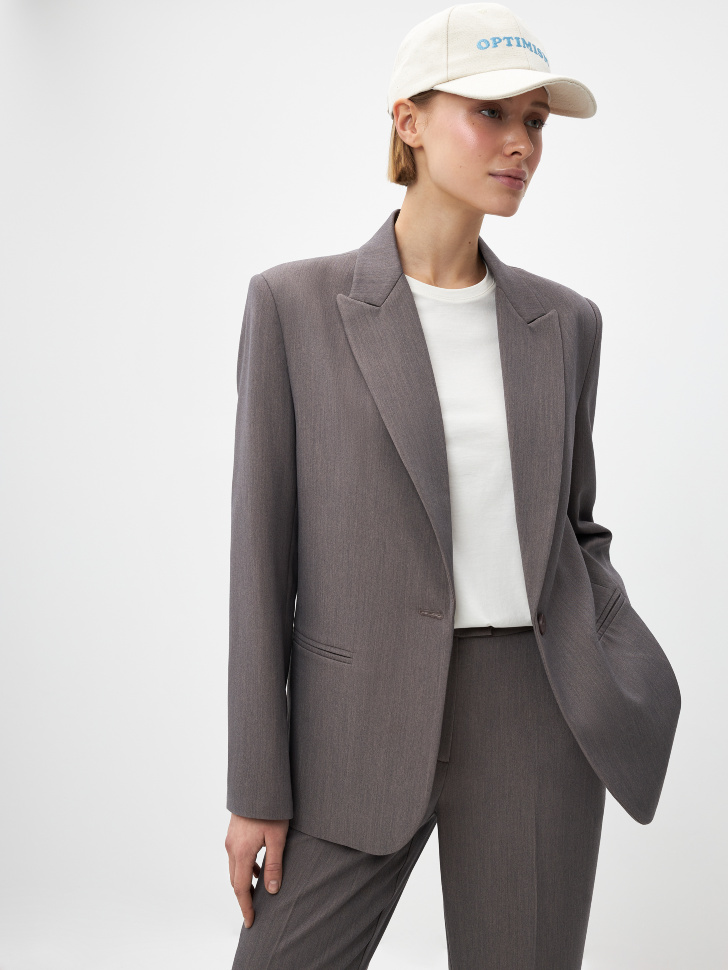 Базовый однобортный жакет (серый, M)