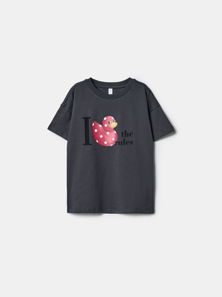 Футболка Sela для девочек с принтом, серый, арт. 43379